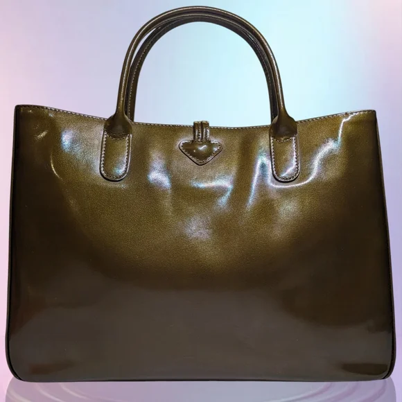 Longchamp Vintage Le Roseau Satine Collection Bronze Patent Tote Ref# 1681051016 - Picture 2 of 12